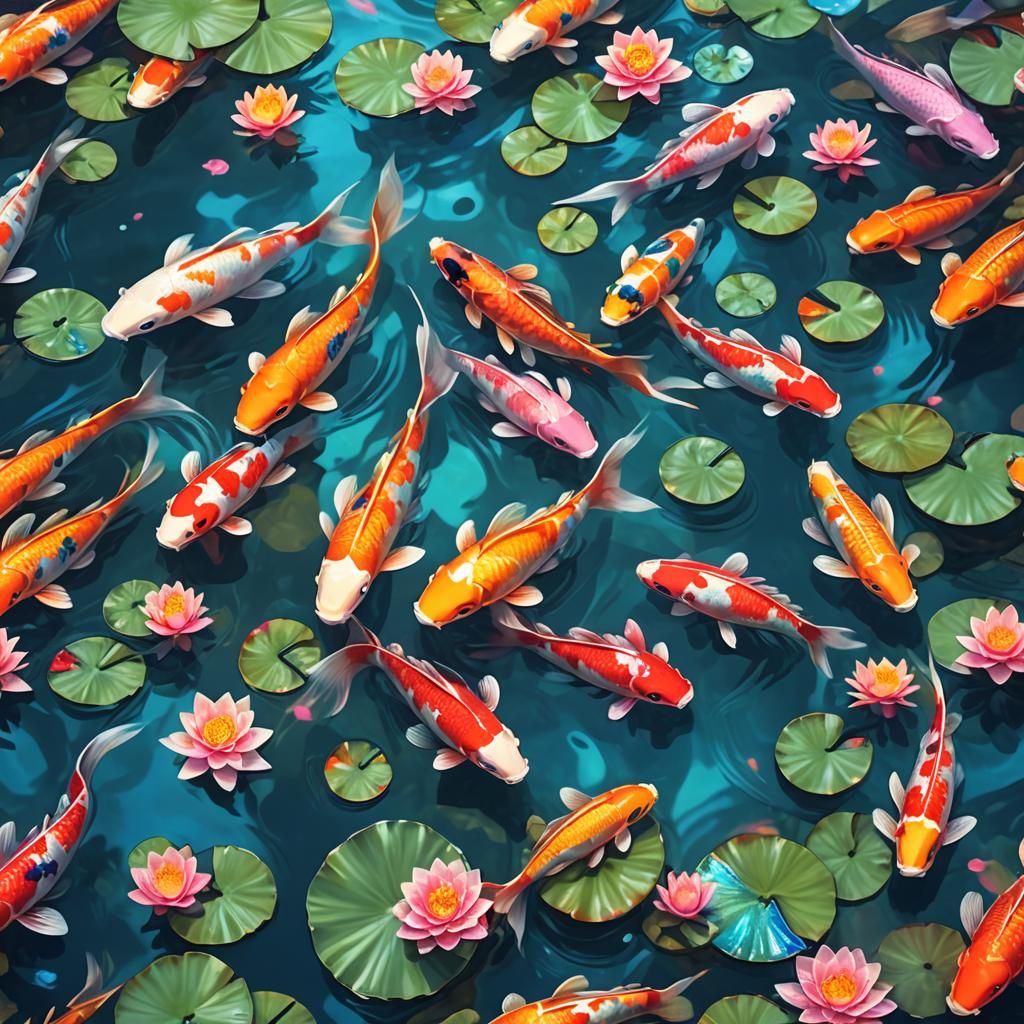 Colorful Koi Fish Swimming in Clear Water