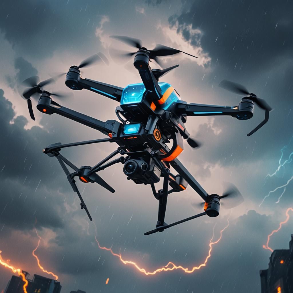 Sci-Fi Drone with Cloaking Technology in the Rain