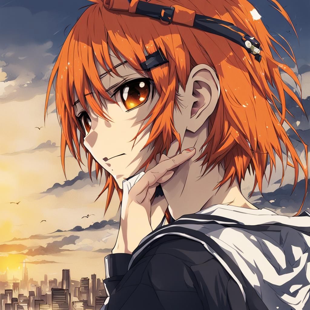 Anime Style Teen with Orange Hair