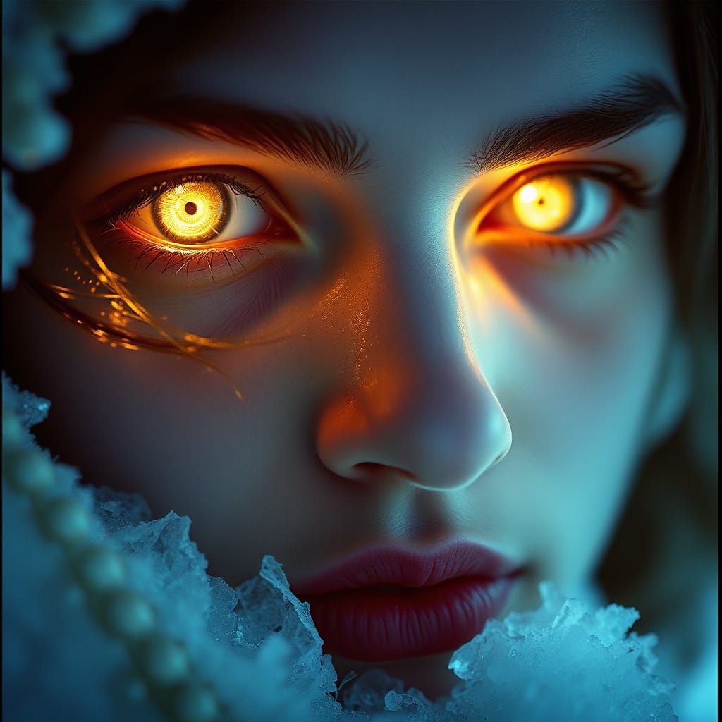 Woman's Enigmatic Glacial Gaze in Cinematic Splendor
