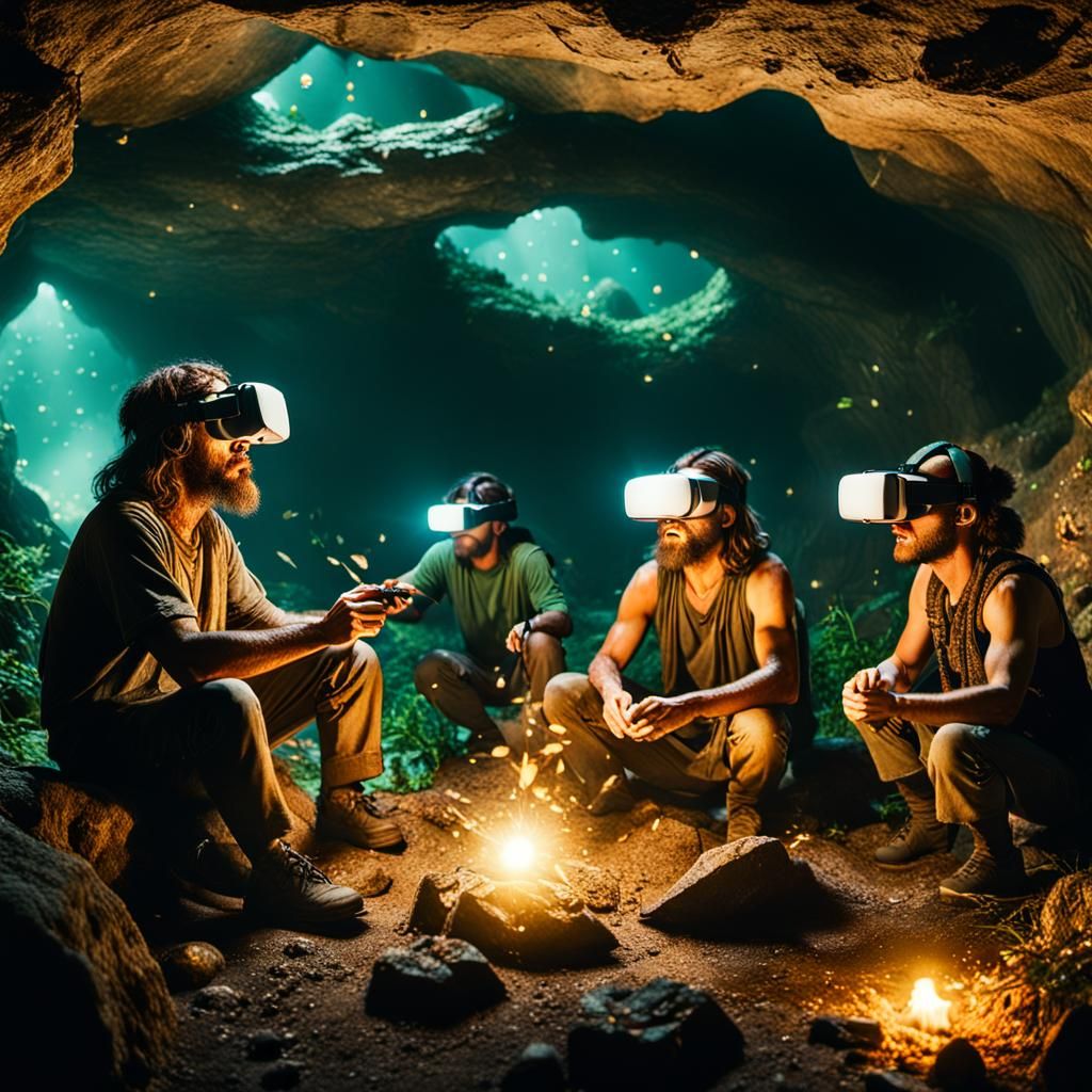 Cavemen Discovering Virtual Reality in Prehistoric Cave