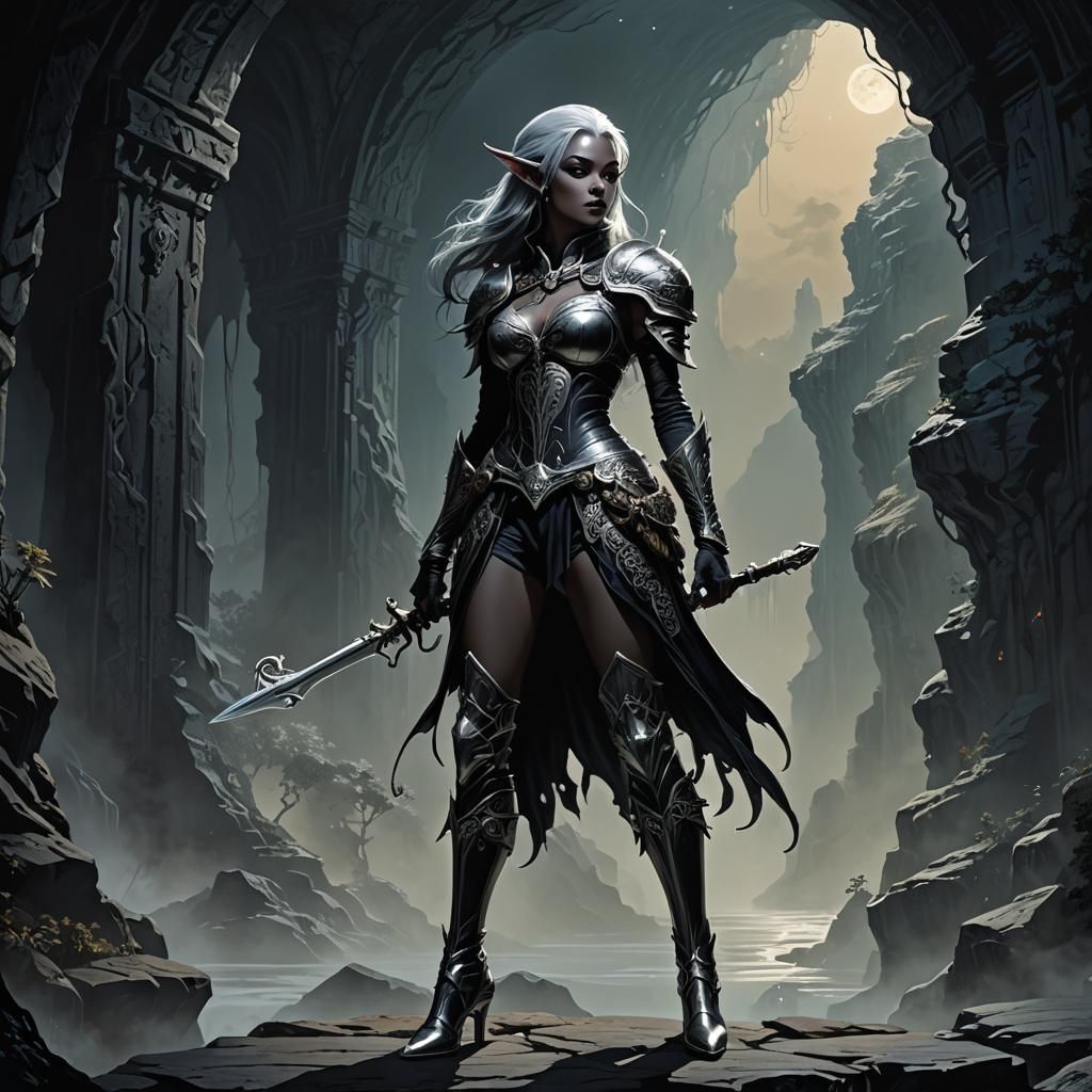 Moonlit Dark Elf Rogue in Gothic Style
