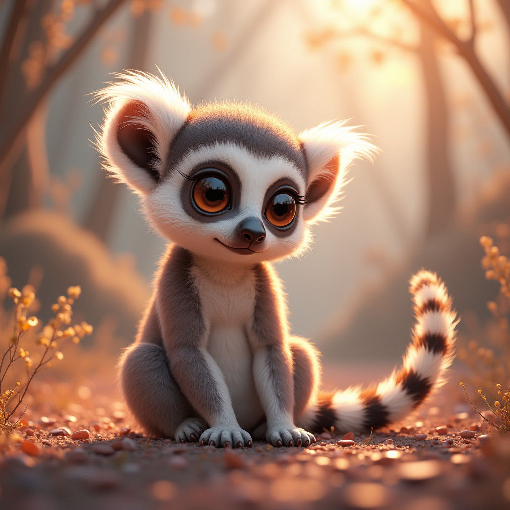 Adorable Ring-Tailed Lemur in Anime-Inspired 3D Art