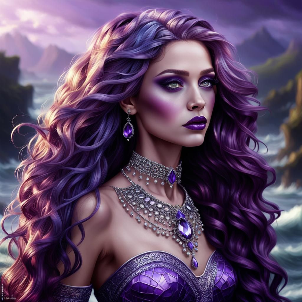 Stunning Woman with Purple Hair, Fantasy Art