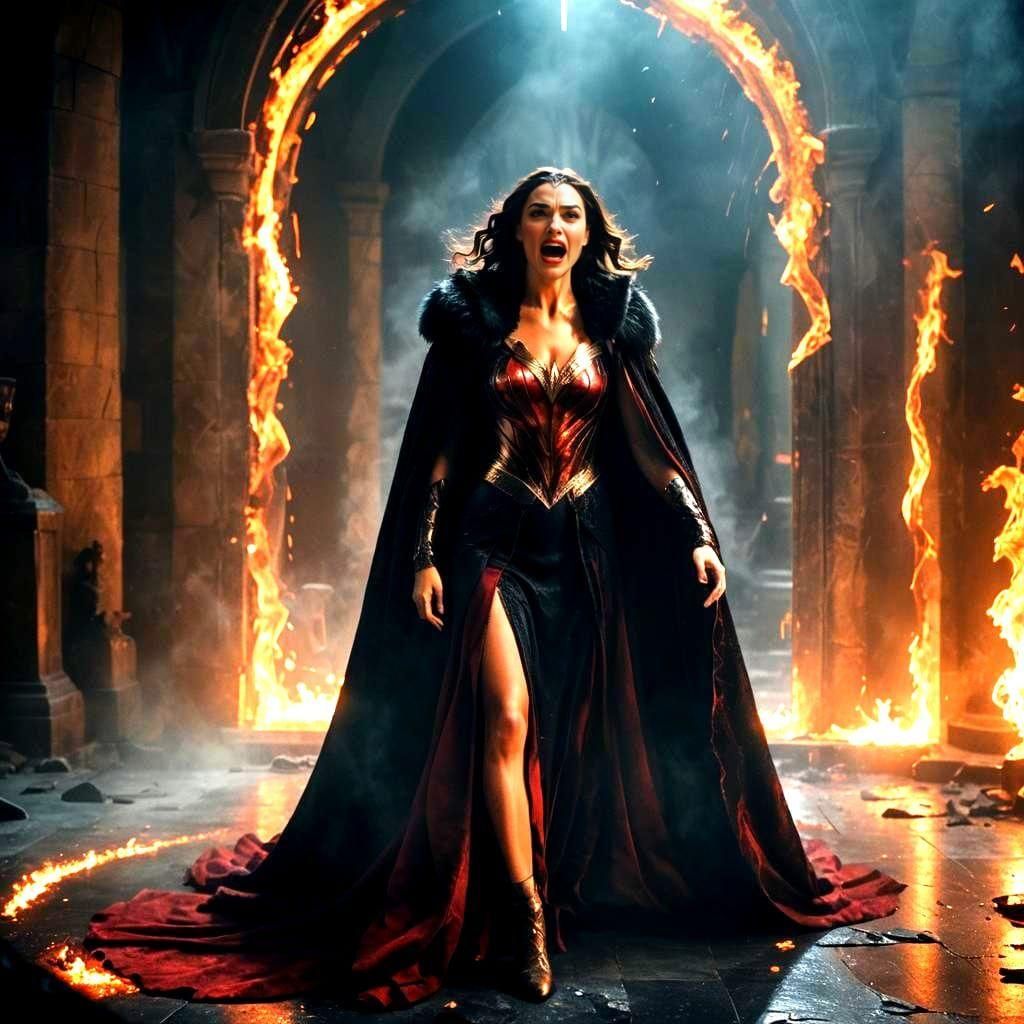 Evil Queen Shatters Mirror in Dramatic Fairytale Scene