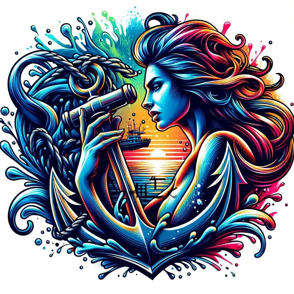 NautiGal Restaurant Logo: Mermaid and Anchor Splash Art