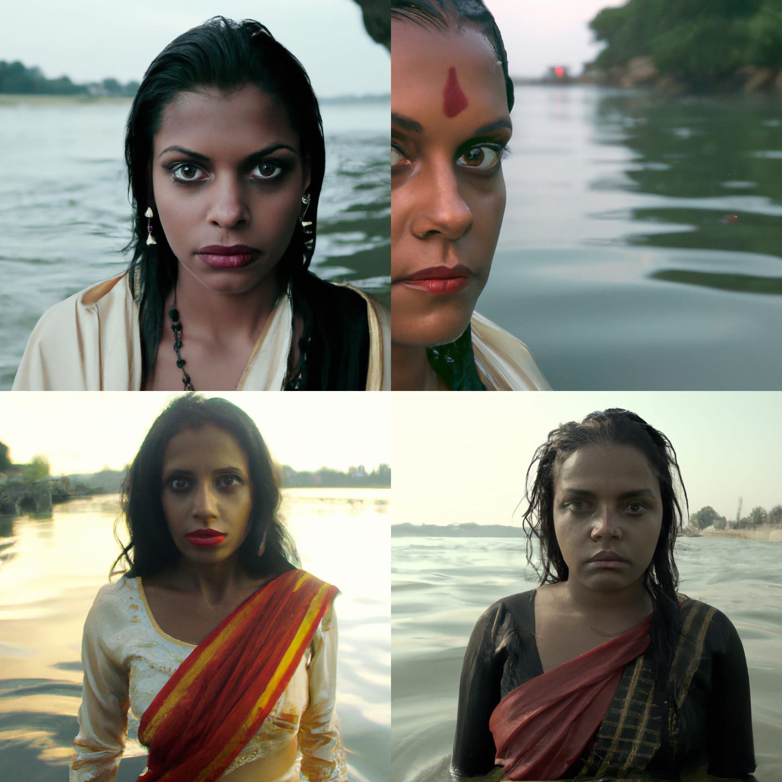 Sri Lankan Woman in Ganges River with Hypnotic Gaze