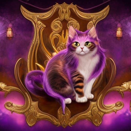 Watercolor Purple Cats with Gold Leaf Decoration