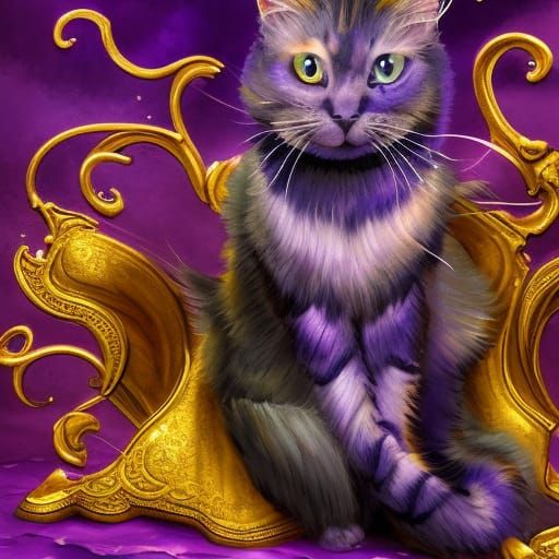 Watercolor Purple Cats with Gold Leaf Decoration