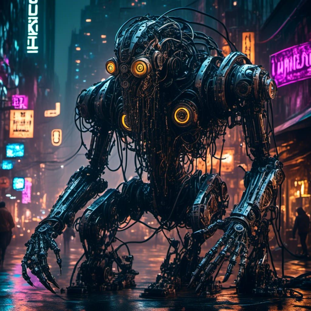 Futuristic Horror Stalks Cyberpunk City Streets