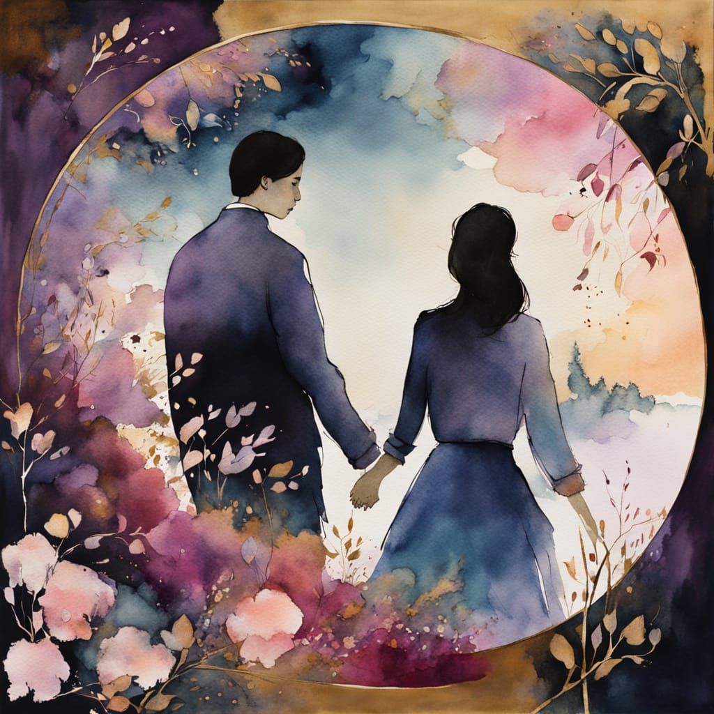 Romantic London Street Scene in Watercolor Style