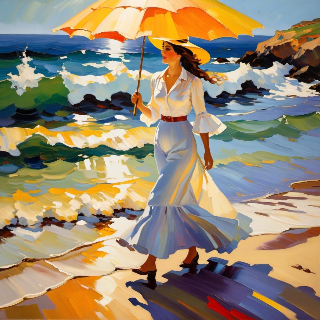 Sorolla-Inspired Seashore Stroll in Impasto Style
