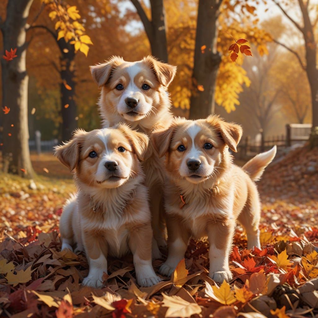 Adorable Puppies Play in Vibrant Autumn Leaves