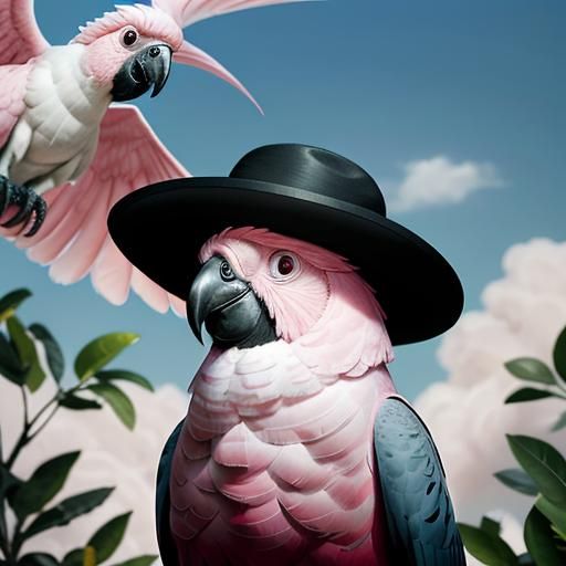 Pink Cockatoo in Fedora: Photorealistic Fine Detail