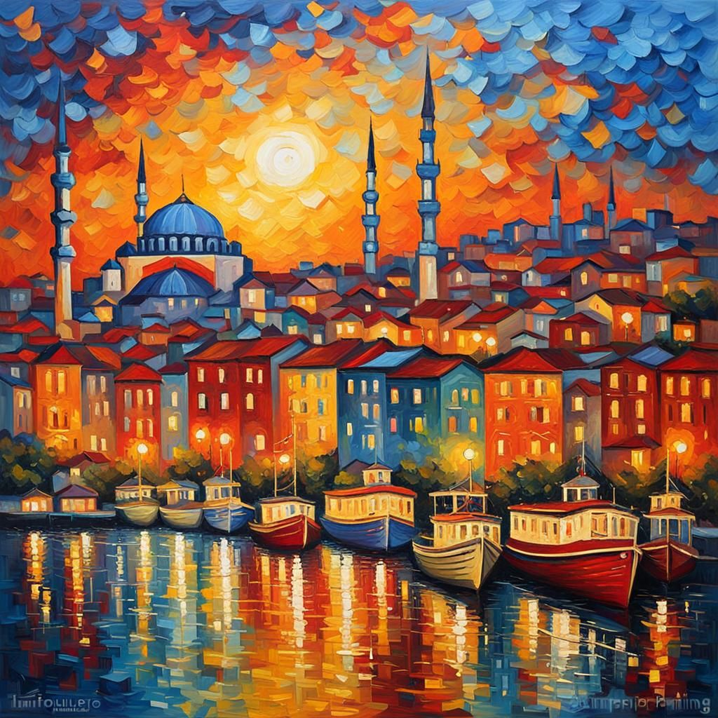 Istanbul, Turkey: Neo-Impressionist Expressionist Oil Painti...