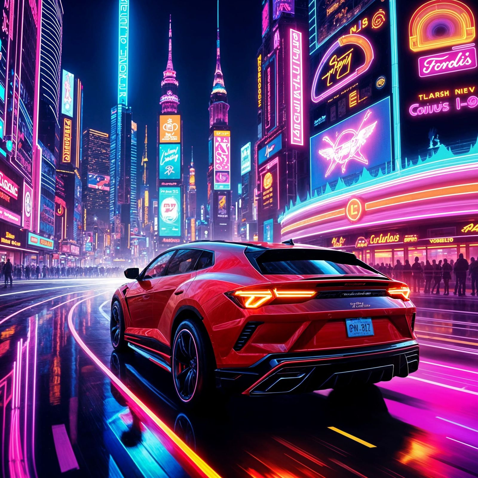 Lamborghini Urus Speeds Down Las Vegas Streets in Neon Hues