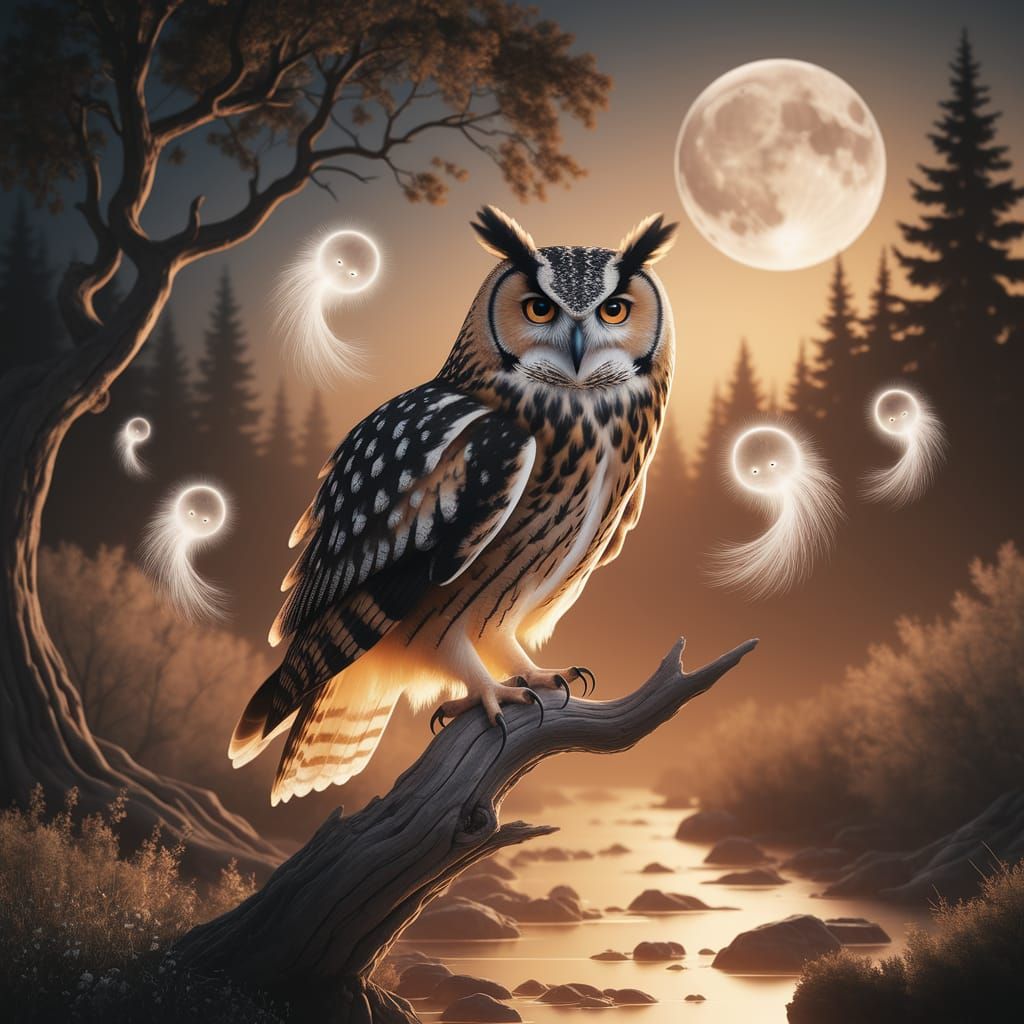 Wise Owl in Moonlight, Spirits and Ancient Wisdom