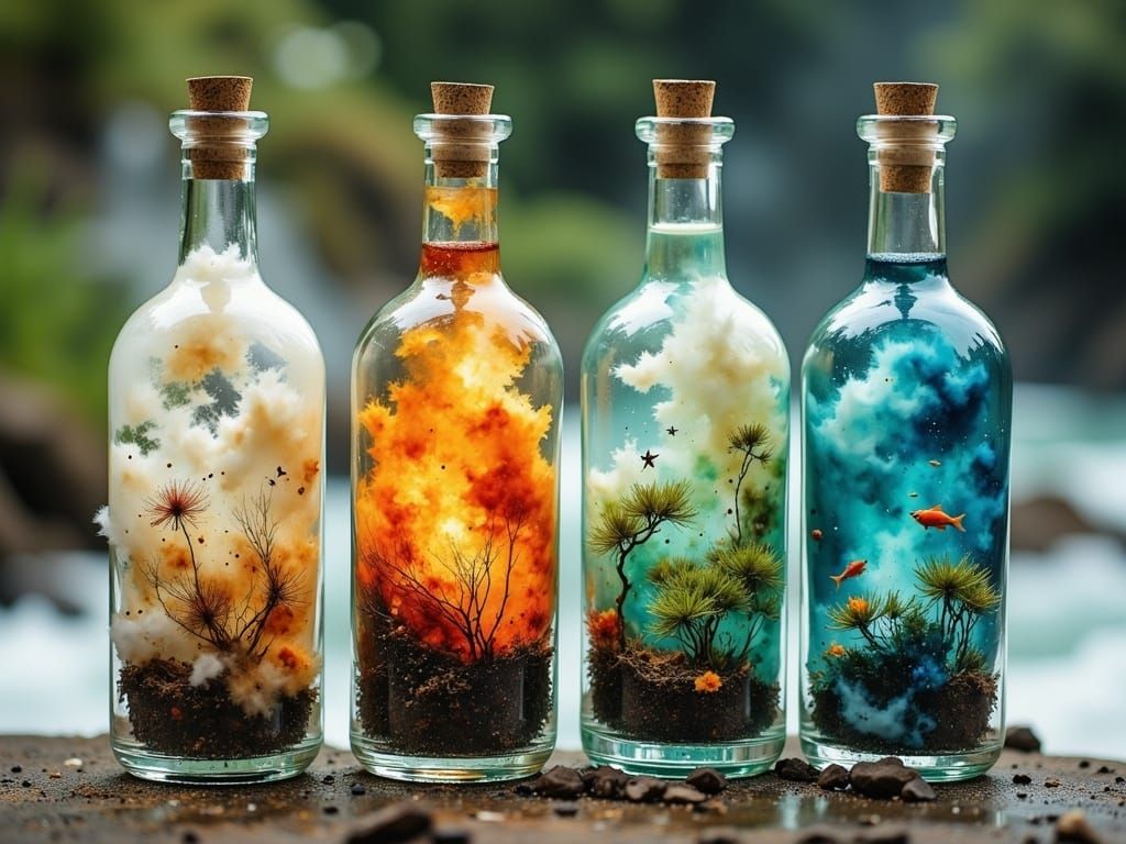 Ethereal Four Elements in Ornate Glass Bottles