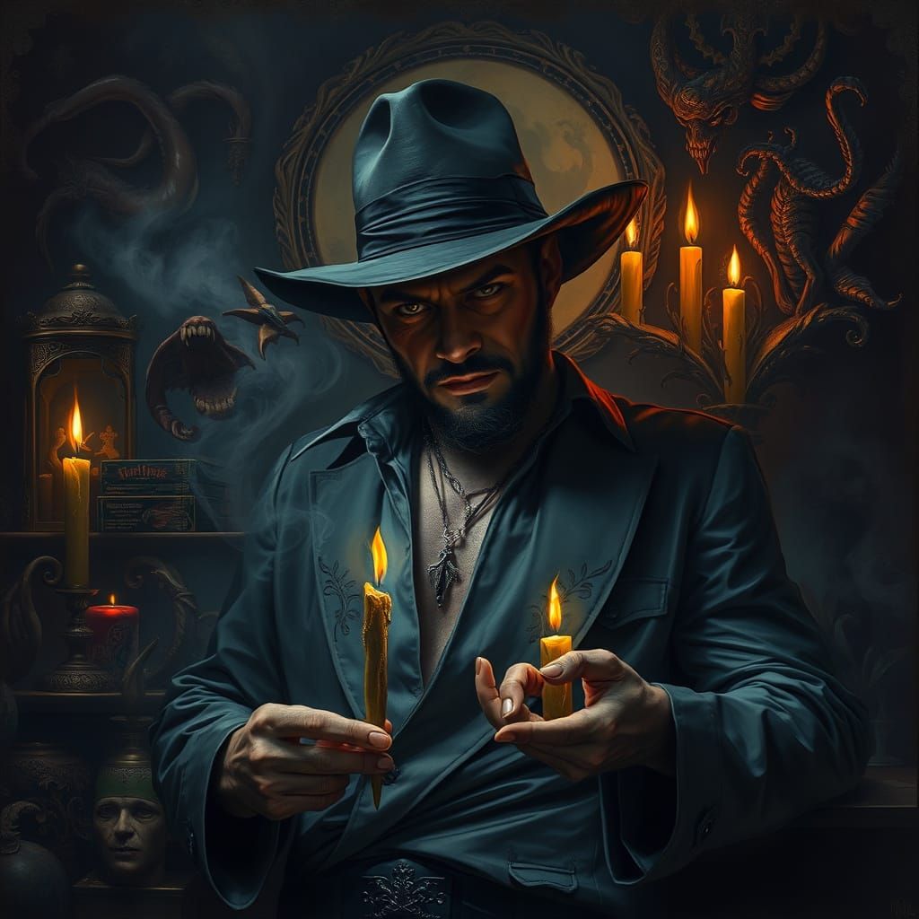 Mysterious Man in Voodoo Setting, Dark Fantasy Art