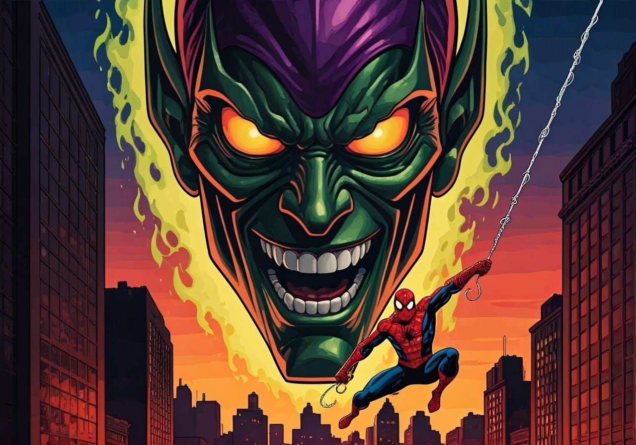 Spider-Man vs Green Goblin Comic Book Art
