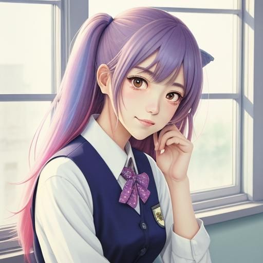 Cat Girl in School Uniform: Manga Style Portrait