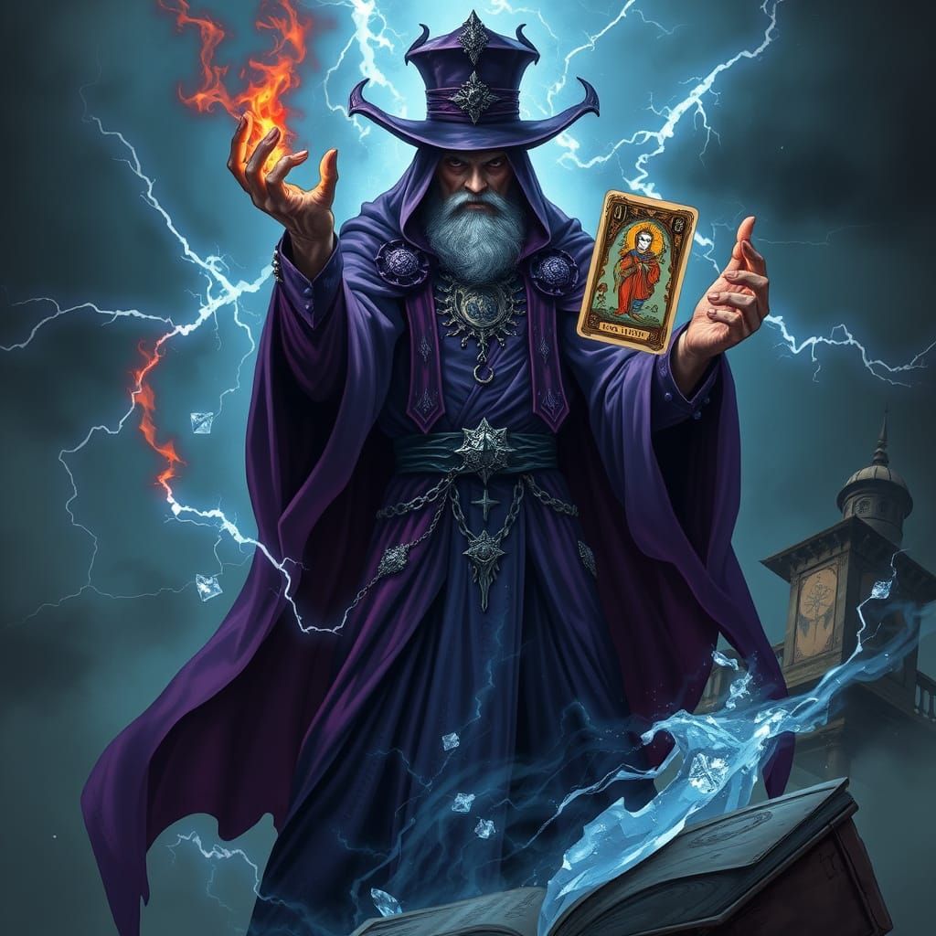 Mystical Magician Emerging from Tarot Card