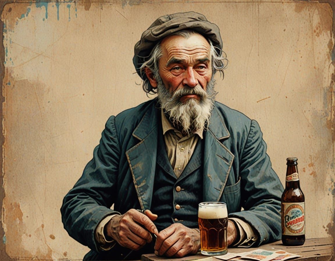 Grunge-Style Russian Beer Seller in Pin-Up Pose