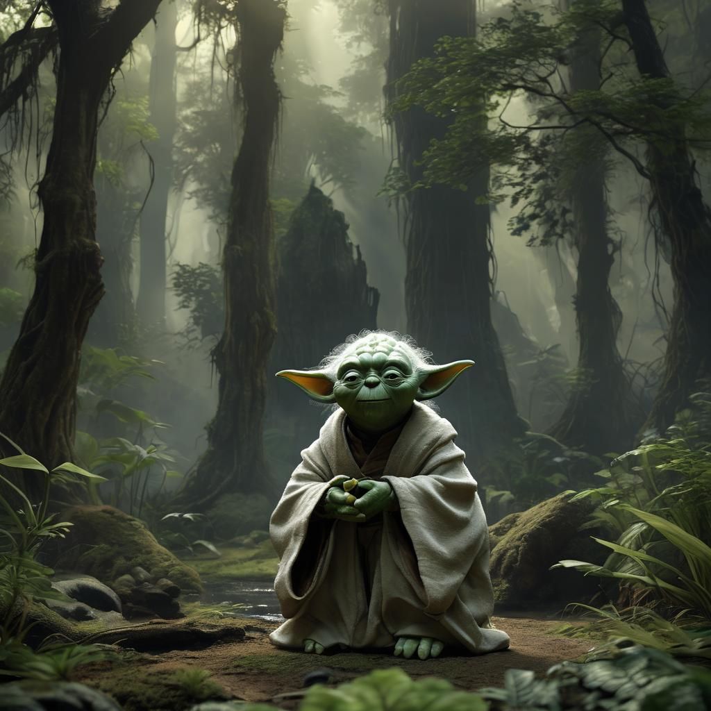 Yoda Meditates in Dagobah: Digital Matte Painting