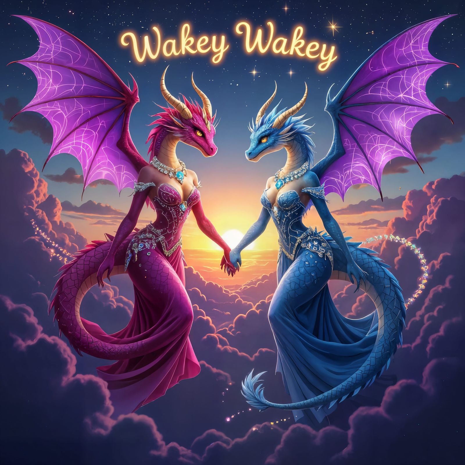 Dragons Holding Hands in Art Nouveau Style