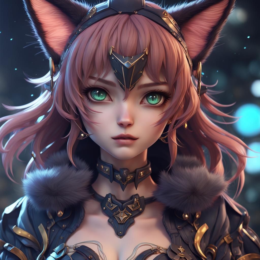 Anime Cat Girl in Detailed Matte Painting Style