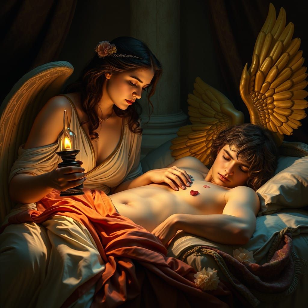 Psyche's Moment of Wonder in a Classical Greek Scene