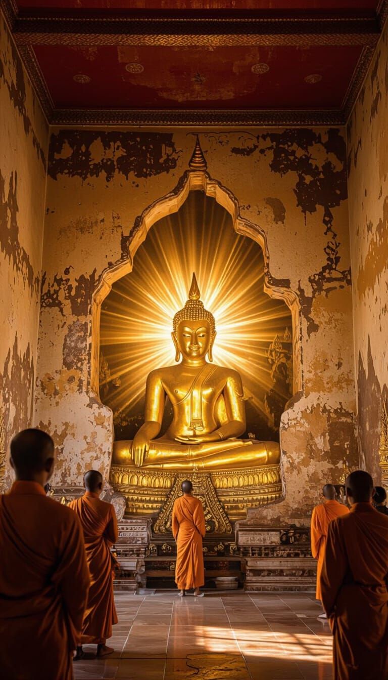 Ancient Golden Buddha Statue Revealed in Temple