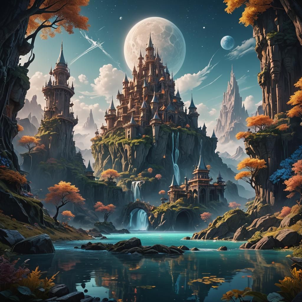Fantastical Dreamscape in Detailed Matte Painting Style