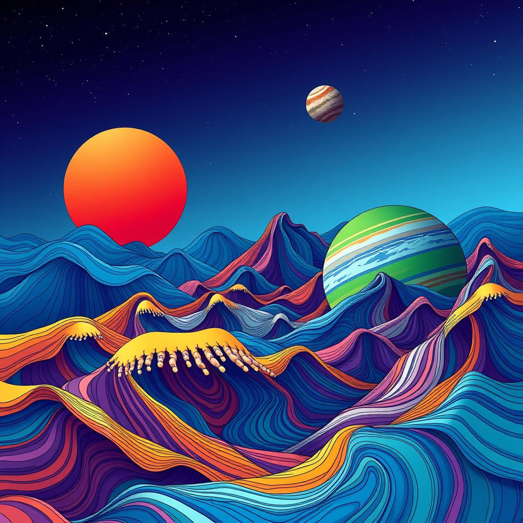 Vibrant Solar System Collage in Abstract Digital Art