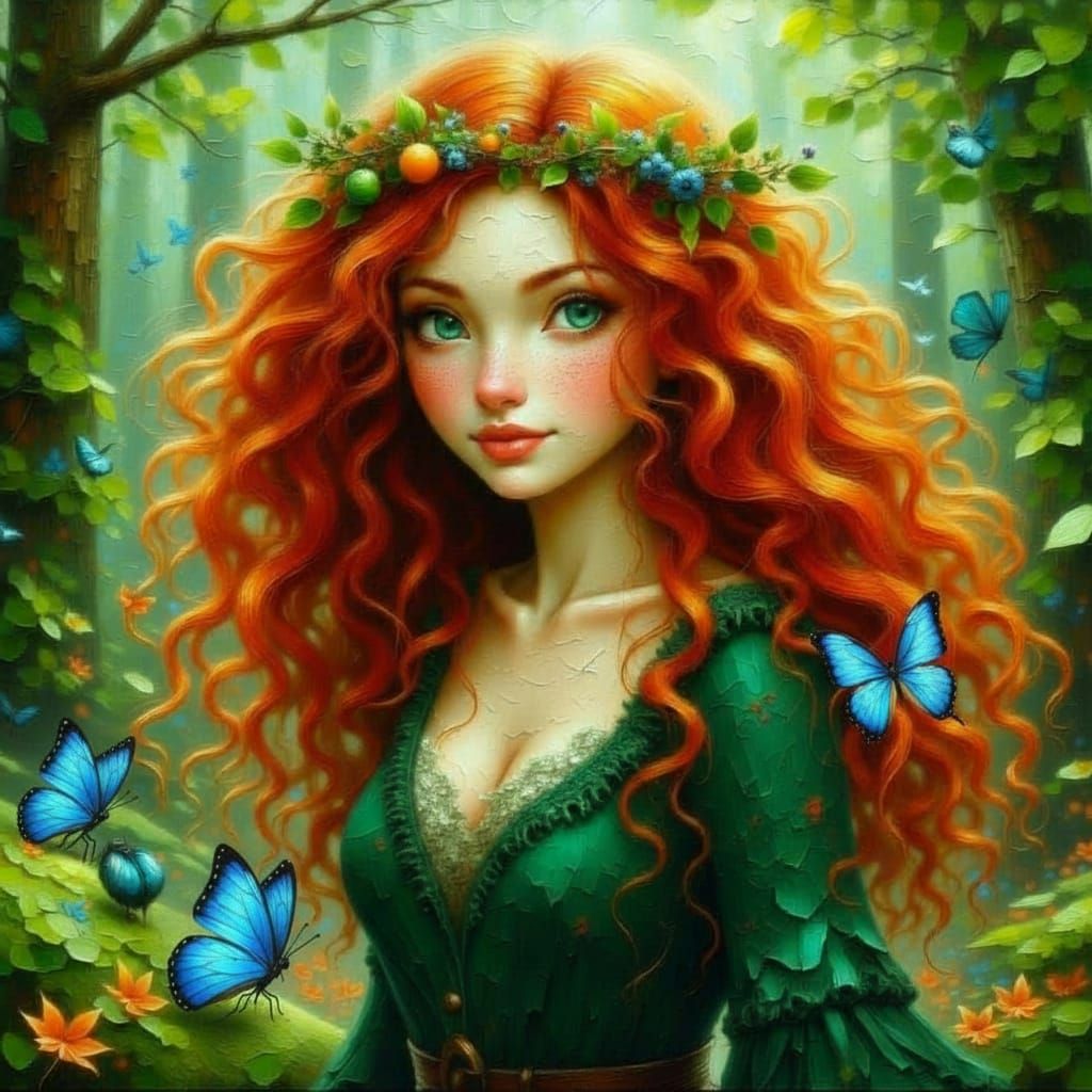 Merida in Autumn Woods with Leaf Crown