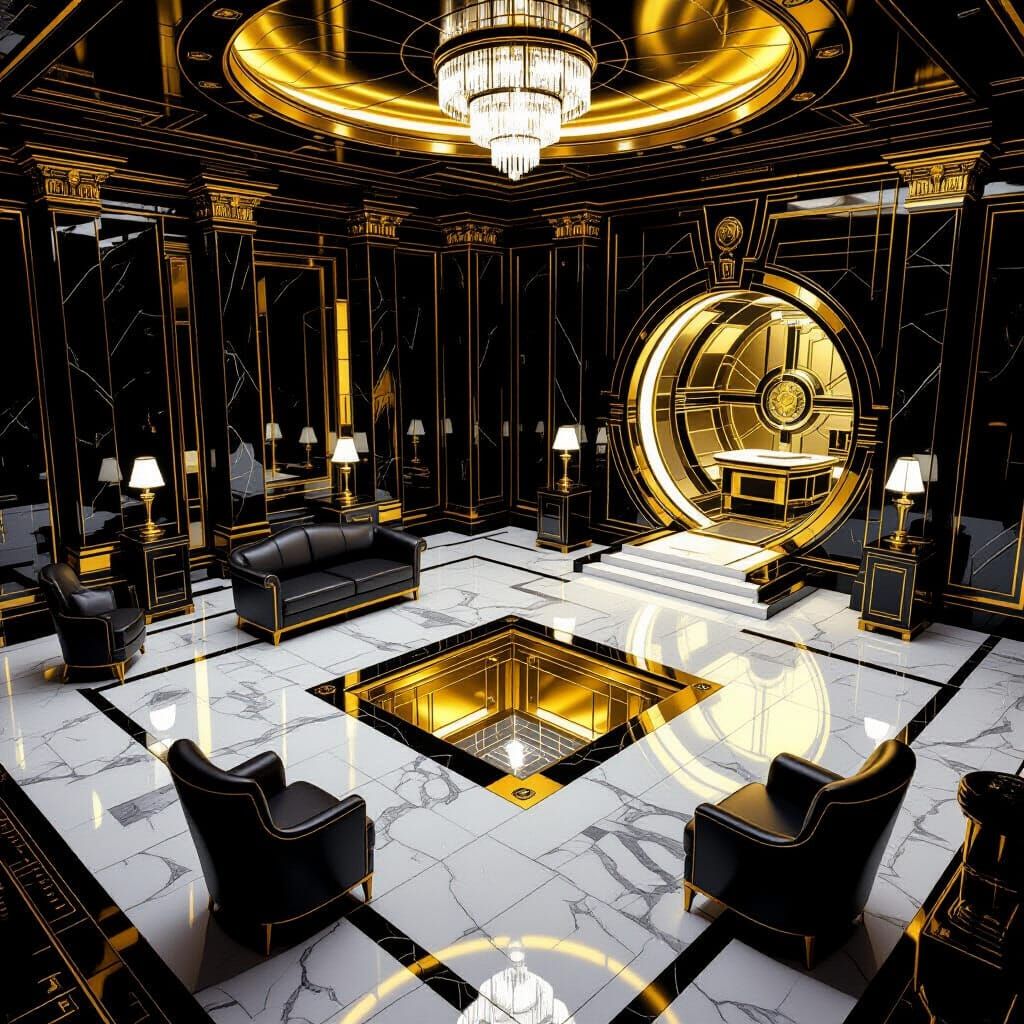Art Deco Villain Penthouse Lair With Secret Lab