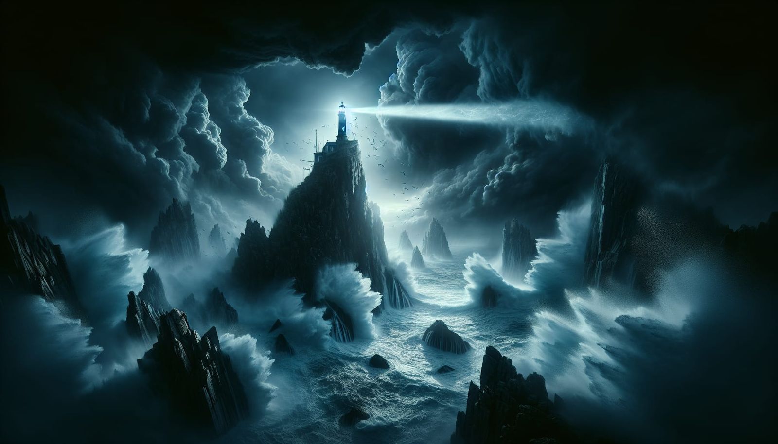 Resilient Lighthouse Beating Stormy Seas in Gothic Concept A...