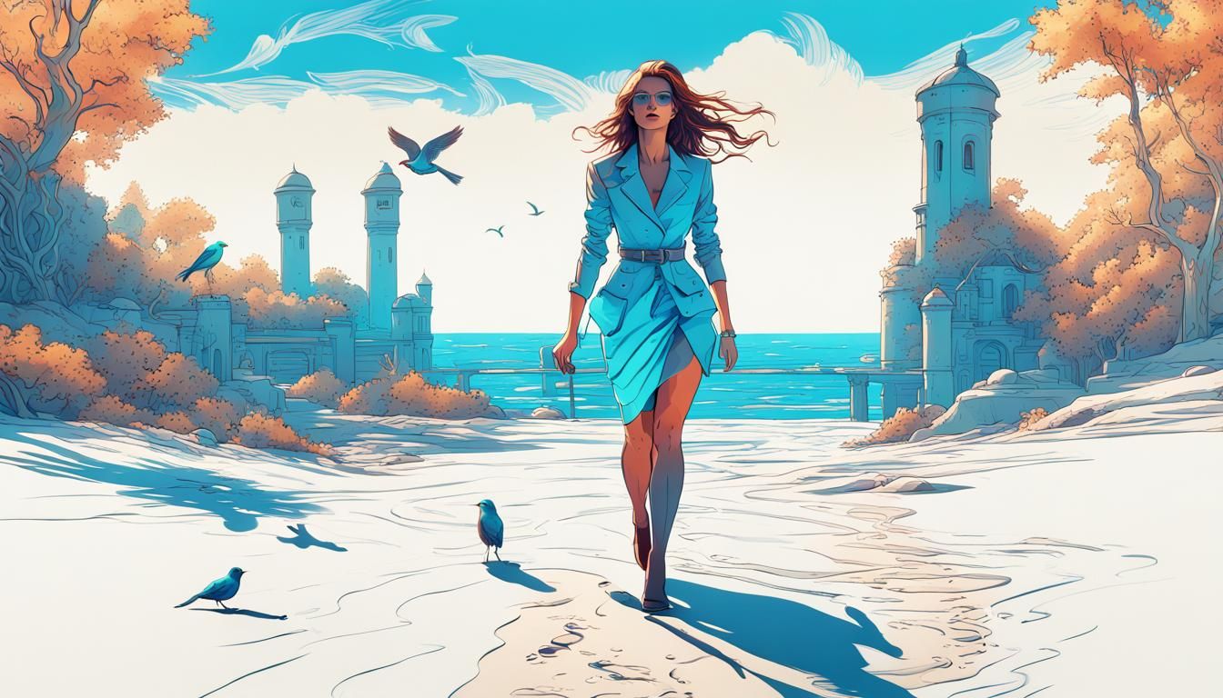 Bioluminescent Woman Walking in Fantasy France