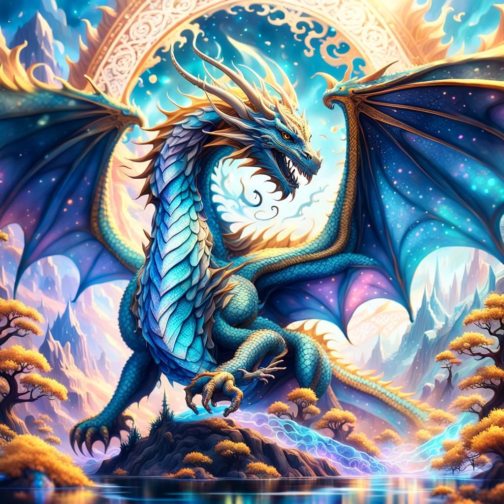 Majestic Dragon Soaring Through Mystical Realm