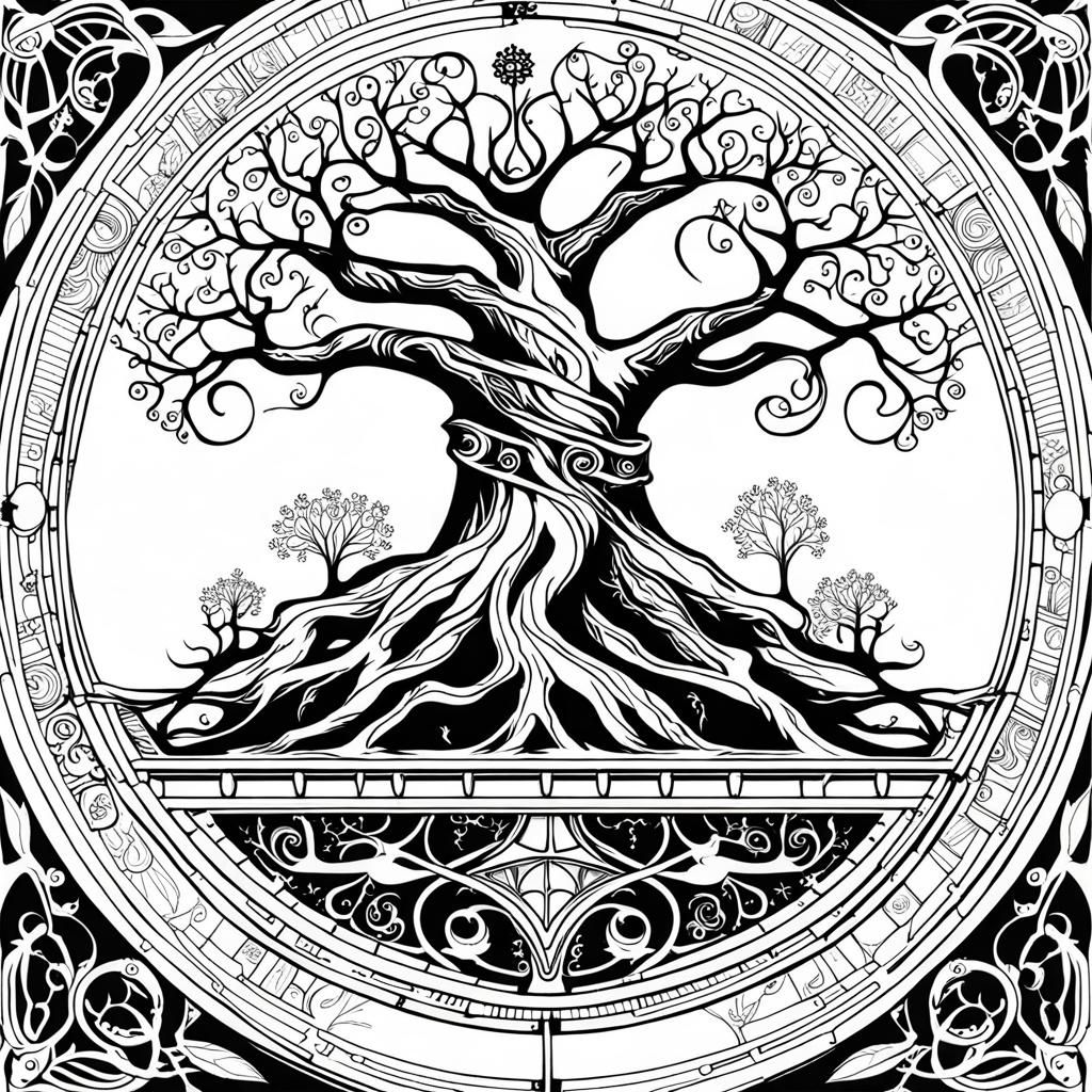 Steampunk Gothic Tree of Life Coloring Page