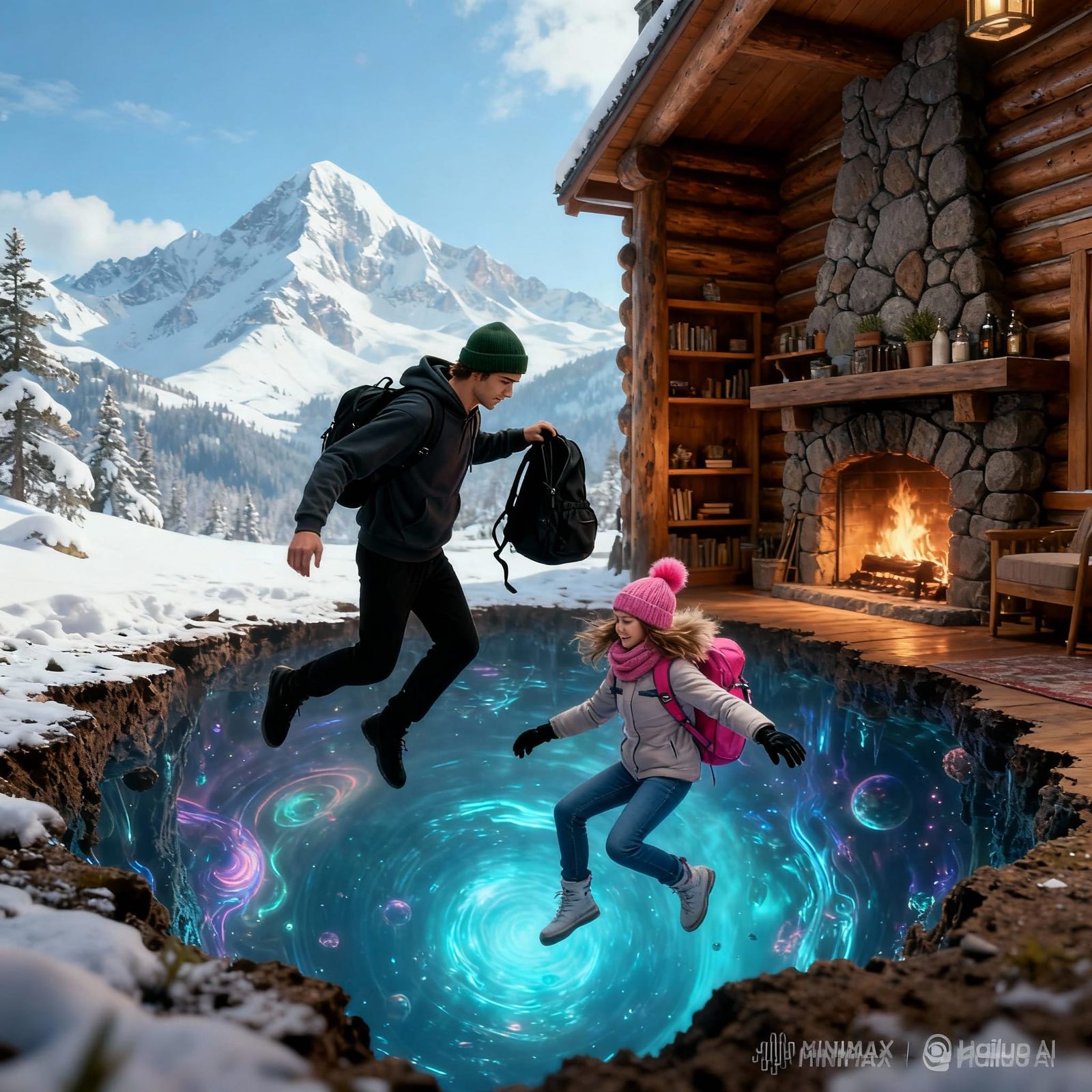 Falling Through Ground to Alternate Dimension Near Log Cabin