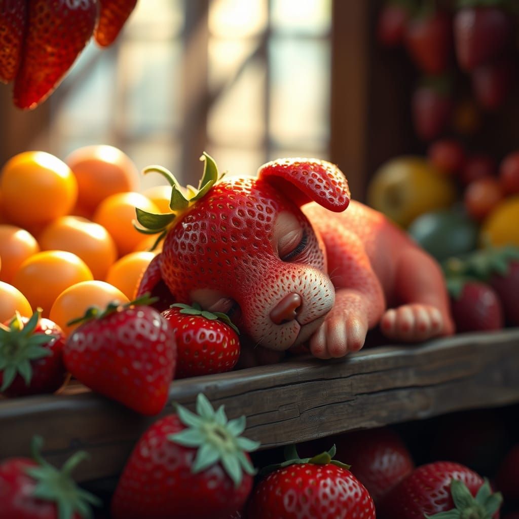 Whimsical Strawberry Puppy in a Fruitful Dream