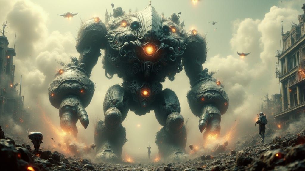 Colossal Mecha in Desolate Battlefield