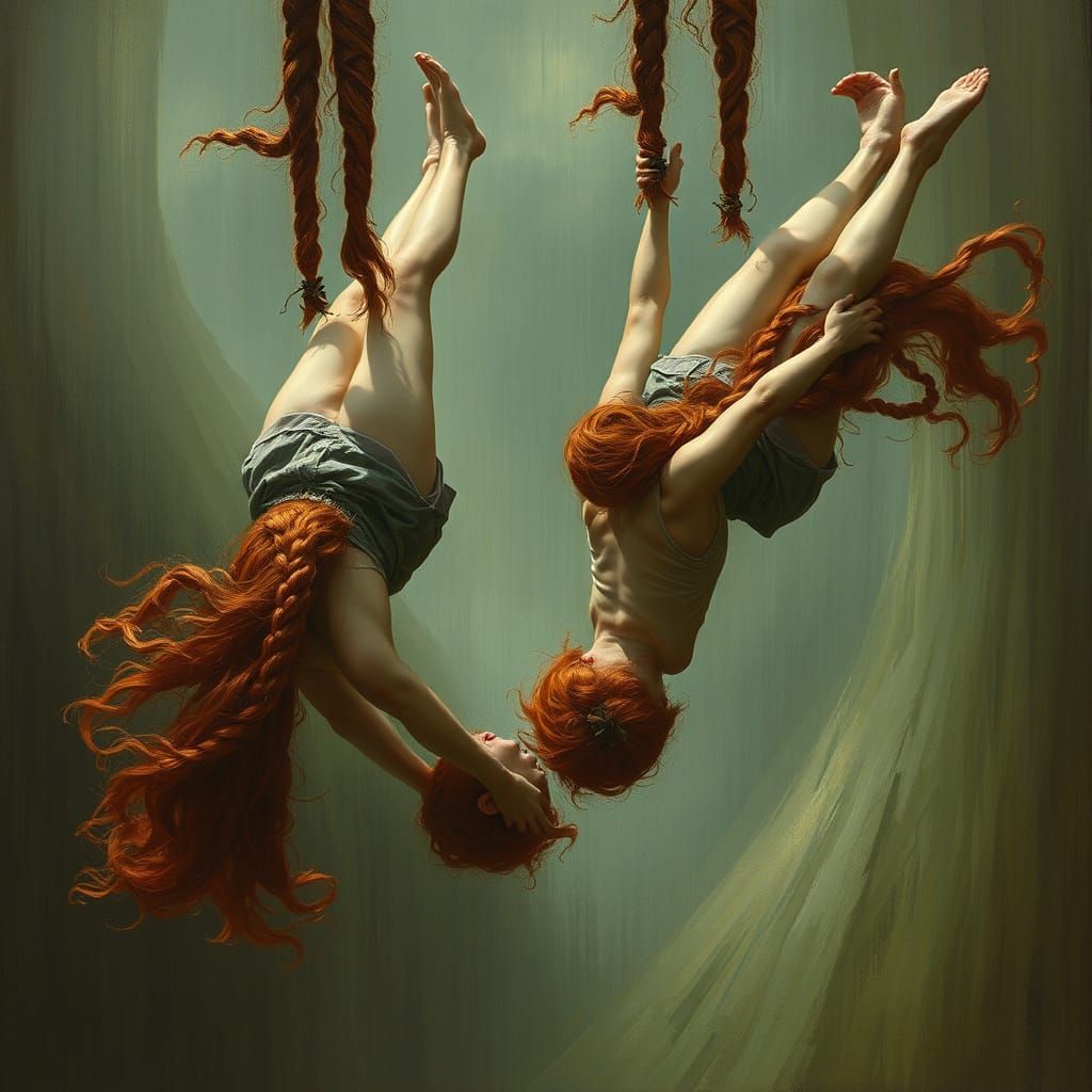 Twin Redhead Sisters in Acrobatic Horror