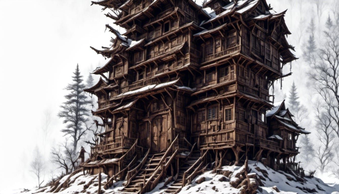 Small Town Schoolhouse: Antique Watercolor Fantasy Art