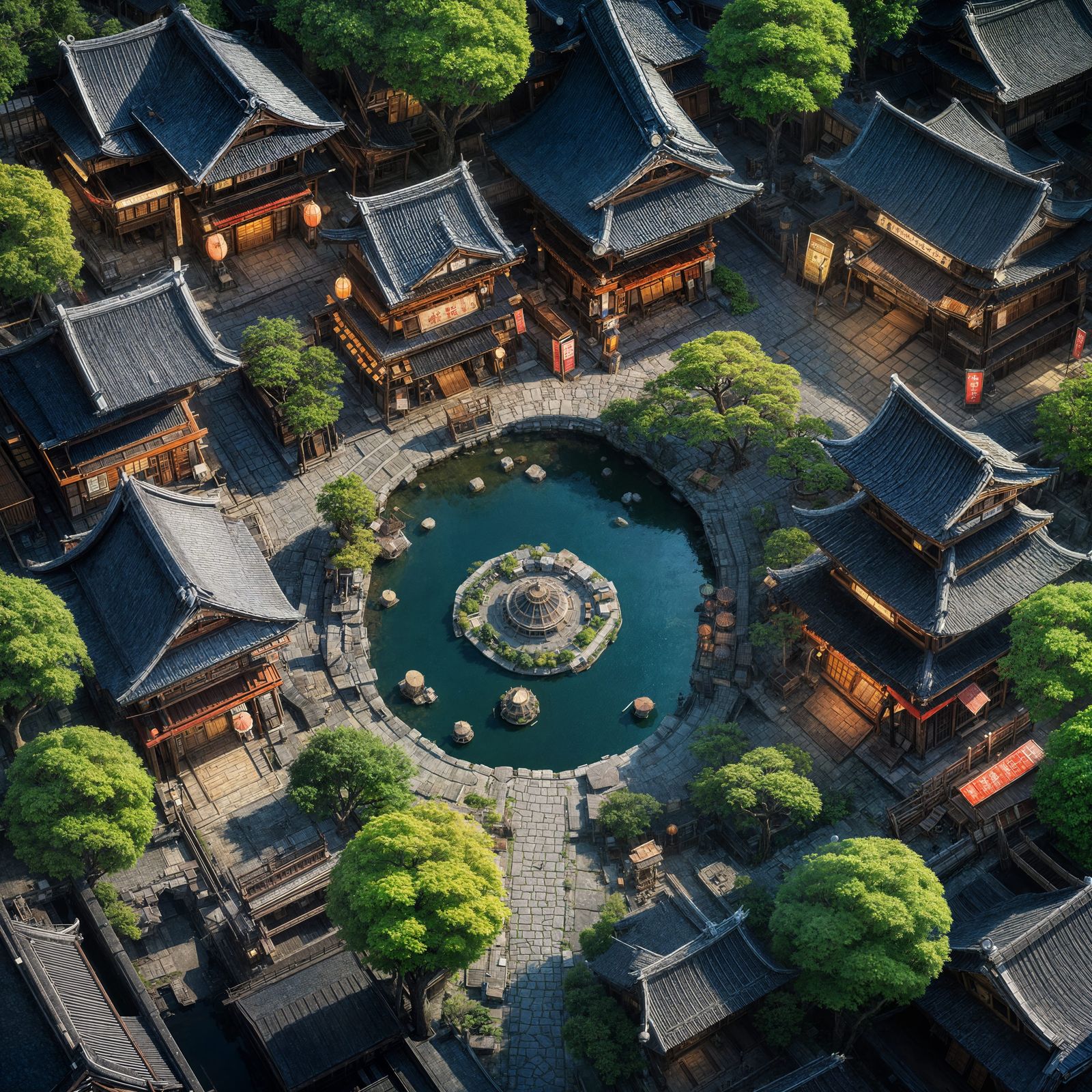 Japanese Town Square Battlemap in Anime Style
