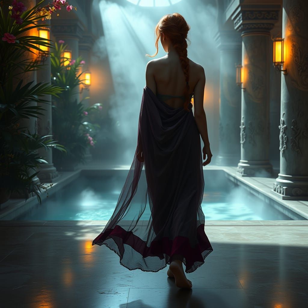 Medieval Maiden in Mystical Bathhouse