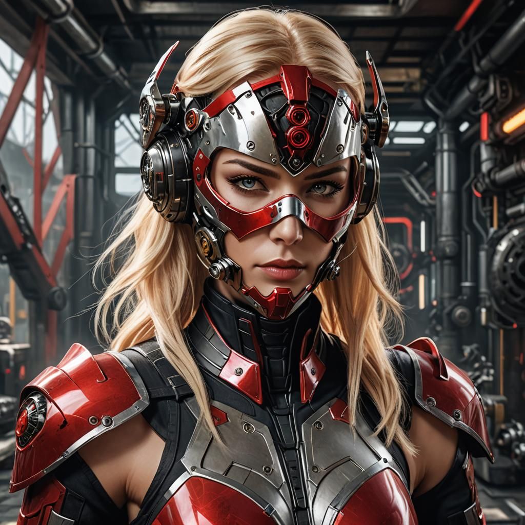 Android Girl with Mechanical Mask in Photo-realism