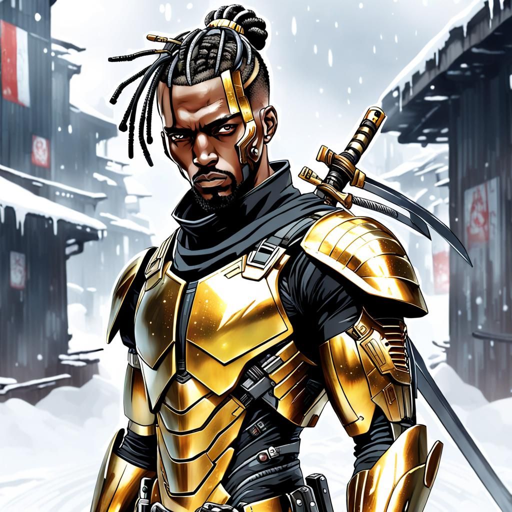 Futuristic Cyborg Soldier in Synthwave Cityscape