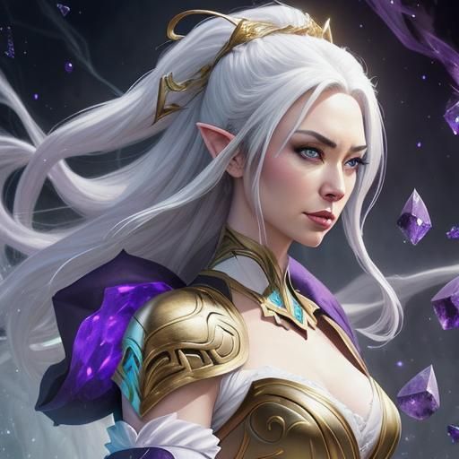 Elf with Amethyst Eyes in Hyperrealistic Splash Art